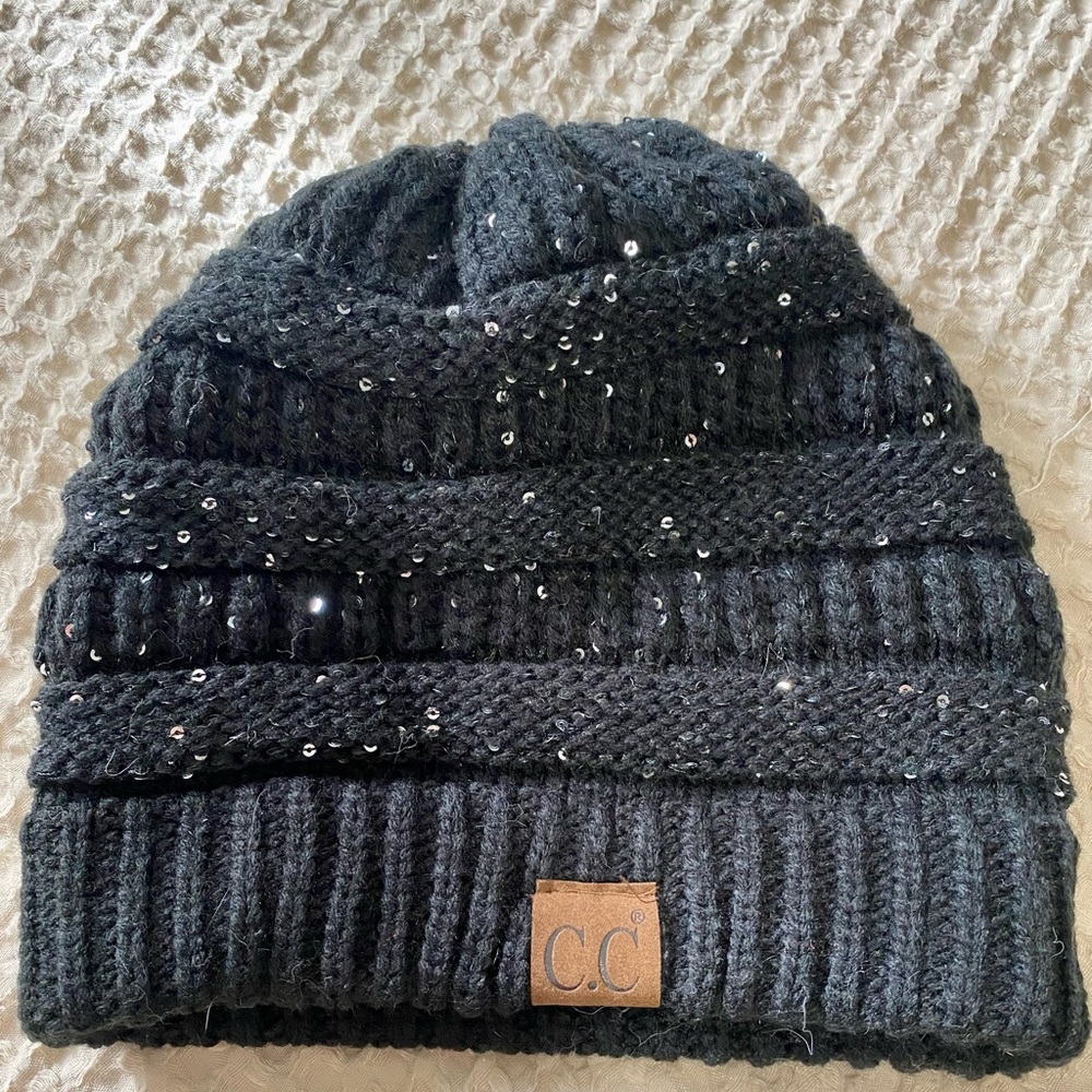 Black sequin C.C beanie